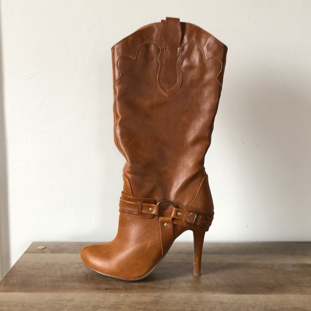 Damita k brown heeled cowgirl boots